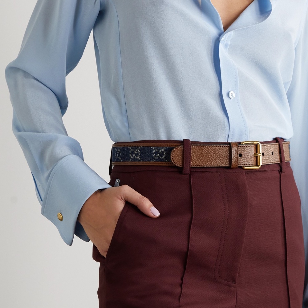 Gucci Denim and textured-leather belt